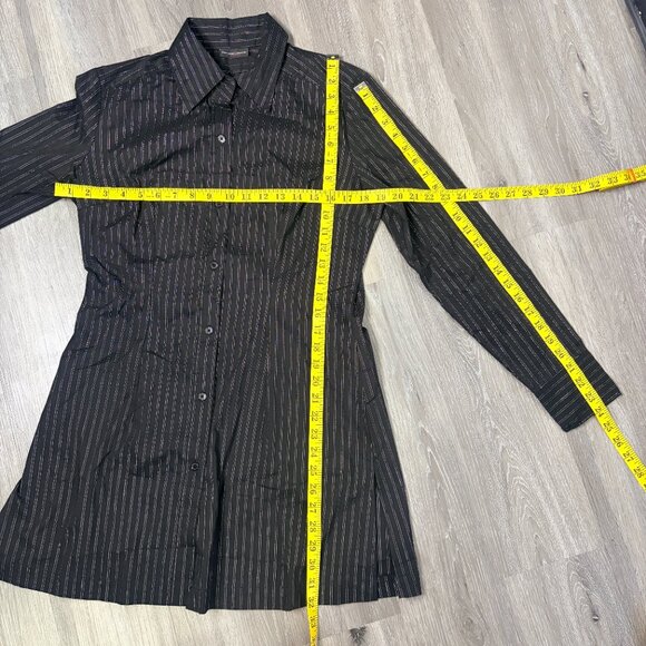 New York & Company Black Metallic Pinstripe Button Front Shirt Dress Size M - Picture 7 of 9